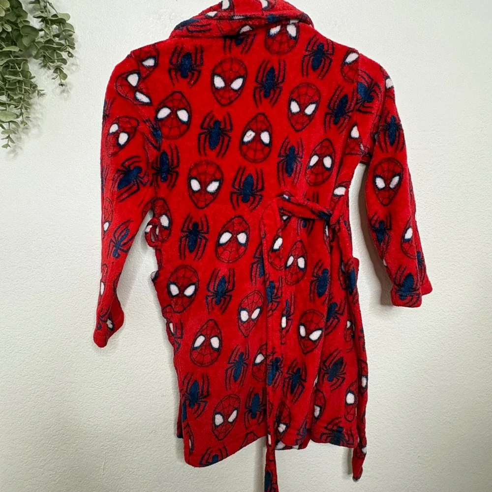 Marvel Spider-Man Kids Fleece Robe Red Blue Mask Print Size 8 Pajamas Loungewear